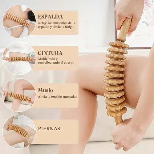 Vista 2 de Xokocli Herramienta de masaje para celulitis, terapia de madera, herramientas de masaje para fascia, rodillo de celulitis, masajeador de drenaje