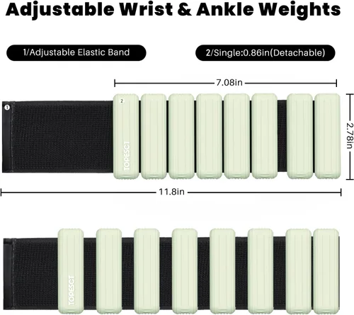 Vista 2 de TOPESCT Juego de 2 pesas ajustables para muñeca y tobillo (1 libra cada una), para yoga, danza, barras, pilates, cardio, aeróbicos, caminar Verde