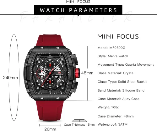 Vista 6 de MF MINI FOCUS - Reloj para hombre, de moda, deportivo, con cronógraforesistente al agualuminosocalendario, correa de silicona, reloj de cuarzo