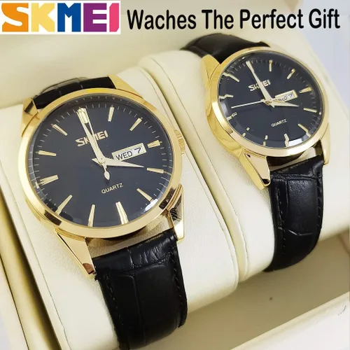 Vista 4 de SKMEI Par de relojes para parejas, hombres y mujeres, para él y para ella, juego de relojes para esposo, esposa, San Valentín, reloj de pulsera a