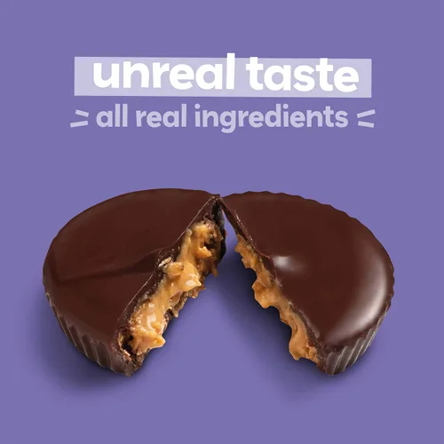Vista 3 de UNREAL Tazas de mantequilla de almendras de chocolate oscuro, 0.53 onzas de azúcar, certificado vegano, sin gluten, comercio justo, sin OMG, sin