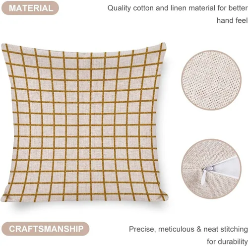 Vista 4 de Fundas de almohada decorativas rústicas y modernas, fundas de almohada retro a cuadros dorados a cuadros para sofá, cama, decoración del hogar, 16 x