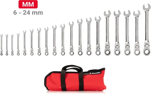 Vista 2 de TEKTON Juego de llaves combinadas con cabeza flexible de 12 puntos con bolsa, 19 piezas (6-24 mm) WRC95403