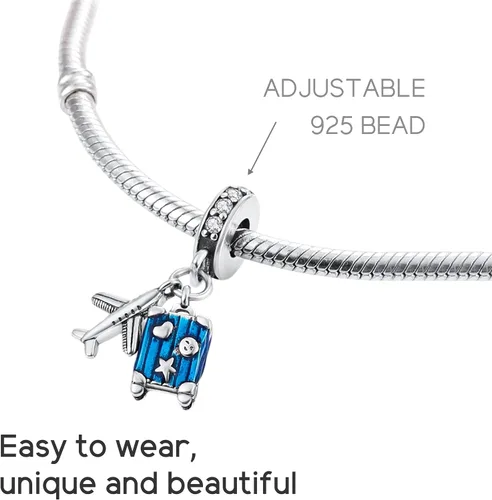 Vista 3 de NUJIFFY Cuentas de plata de ley 925 para pulseras y collares, cuentas de cristal para hermana de pasaporte de avión, pulseras de ángulo de corazón