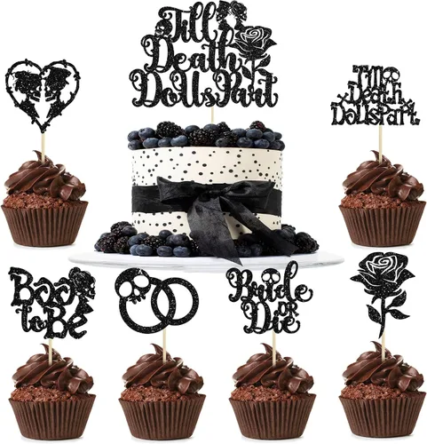 Vista 21 de Ephlyn 24 adornos negros para tartas de Halloween con purpurina fantasma Negro Halloween
