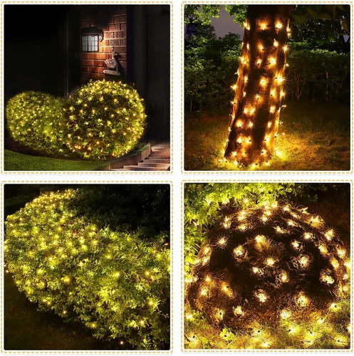 Vista 5 de Meteds Red de luces LED de Navidad para exteriores, 100 luces LED de 5 x 5 pies conectables, 8 modos de malla, 29 V enchufables, impermeables