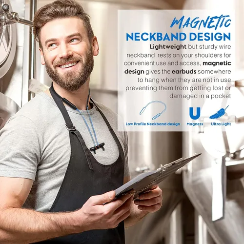 Vista 3 de MIPEACE Auriculares Bluetooth con reducción de ruido, magnéticos, de seguridad, con banda para el cuello, 29 db, aislamiento de ruido, auriculares