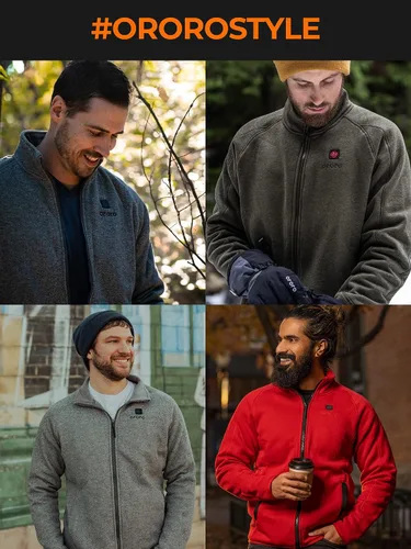 Vista 5 de ORORO Chaqueta de forro polar con cremallera completa para hombre con batería