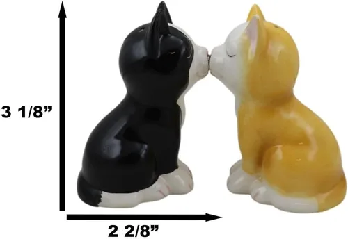 Vista 2 de Ebros Gift Juego de salero y pimentero de cerámica negro y amarillo besando gatitos felinos gatos salero y pimentero figuras de San Valentín Gato