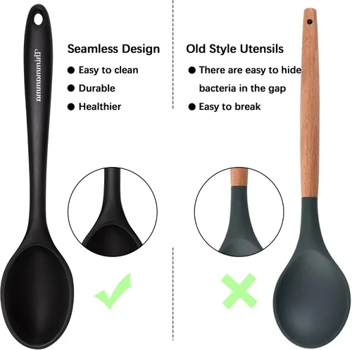 Vista 3 de Cuchara de cocina de silicona, cucharas antiadherentes de cocina para cocinar, cuchara de servir ranurada y sólida resistente al calor, cucharas