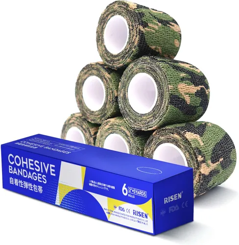 Vista 18 de RISEN Vendaje Cohesivo 2" x 5 Yardas, 6 Rollos, Vendaje Autoadherente Cinta Médica, Gasa de Primeros Auxilios Adhesiva Flexible Transpirable Ideal