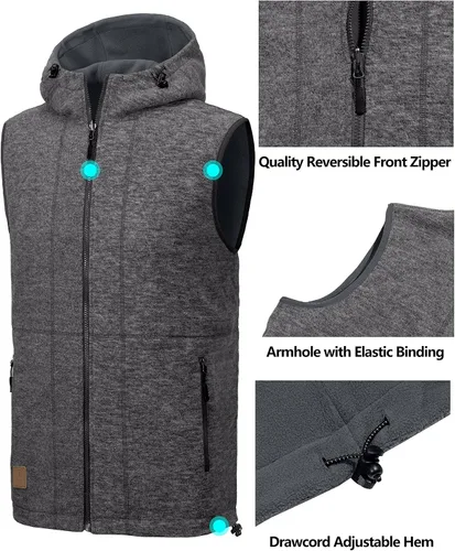Vista 11 de Little Donkey Andy Chaleco de forro polar reversible para hombre, ligero, cálido, sin mangas, con capucha, para senderismo, caminar, viajar