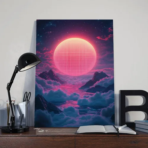 Vista 8 de 80s Vaporwave Neon Geometry Art – Retro Futuristic Poster – Digital Synthwave Wall Hanging Canvas Poster Wall Art Decor Print Picture Paintings for