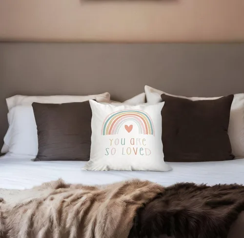 Vista 2 de You Are So Loved - Funda de almohada bohemia con diseño de arco iris, 18 x 18 pulgadas, funda de cojín decorativa para sofá, cama, decoración Color_1