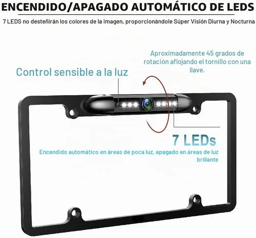 Vista 2 de GLK - Cámara de respaldo para matrícula HD con visión frontal y trasera, cámara reversa con 7 LED de visión nocturna, ángulo de visión de 170