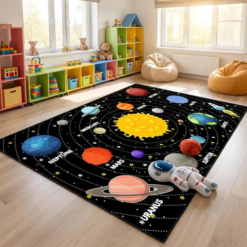 Vista 7 de Alfombras espaciales para dormitorio, alfombra Galaxy para habitación de niños, alfombras para sala de juegos, alfombra del sistema solar, 2 x 3 pies