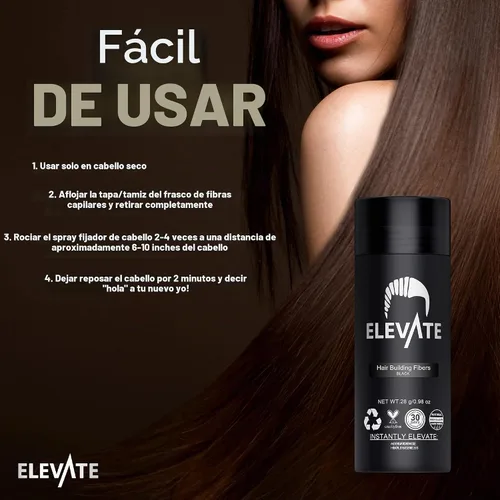 Vista 4 de ELEVATE Fibras capilares para adelgazar el cabello, tamaño grande, botella de 1.41 onzas, fibras de queratina 100% naturales indetectables