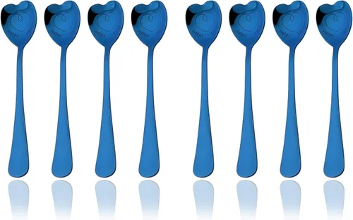 Vista 13 de JASHII 8 cucharaditas de acero inoxidable con forma de corazón negro brillante, cucharas de café de postre, cuchara de amor, cuchara mezcladora