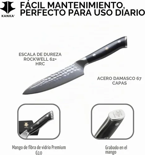 Vista 4 de KANKA Cuchillo utilitario de 5 pulgadas, acero de damasco, martillado Cuchillo utilitario - 5 pulgadas - Martillado