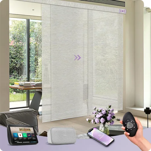 Vista 17 de Graywind Paneles deslizantes motorizados opacos compatibles con Alexa Google, persianas de riel para puertas corredizas de patio