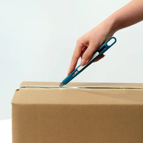 Vista 6 de Cortador de caja de seguridad de cuchillo de precisión, auto retráctil, delgado, longitud de hoja ajustable rápido, perfecto para recortar, verde