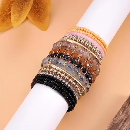 Vista 3 de MILACOLATO 4 Sets Bohemian Bracelet Sets for Women Multi-Color Bohemian Stackable Stretch Natural Stone Beaded Bracelets Layered Adjustable Boho
