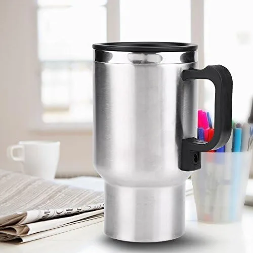 Vista 4 de Hervidor eléctrico de agua caliente, 12 V, 15.2 fl oz, hervidores eléctricos de acero inoxidable, taza de calefacción de viaje, taza de café, té