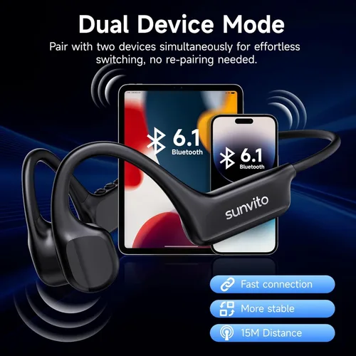 Vista 7 de Auriculares de conducción ósea Bluetooth 6.1 Oreja abierta IPX7 Negro