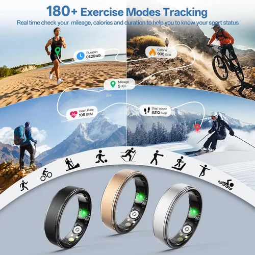 Vista 4 de Anillo inteligente para mujeres y hombres, anillo de seguimiento de salud con frecuencia cardíaca, monitor de sueño, oxígeno en sangre, HRV, estrés