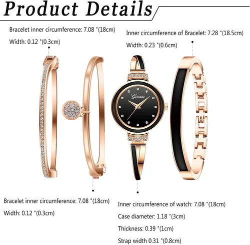 Vista 5 de Avaner Juego de pulsera y reloj de pulsera, 4 piezas, juego de pulsera elegante para mujer, Elegante
