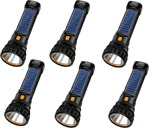 Vista 9 de Linterna LED solar / recargable multifunción de 1000 lúmenes, con luz estroboscópica de emergencia y batería de 1200 Mah, fuente de alimentación