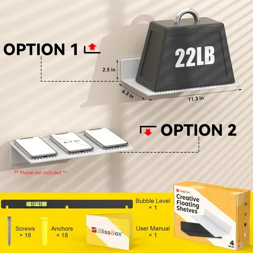 Vista 4 de BlissBox - Juego de 4 estantes flotantes para pared compatibles con Blanco