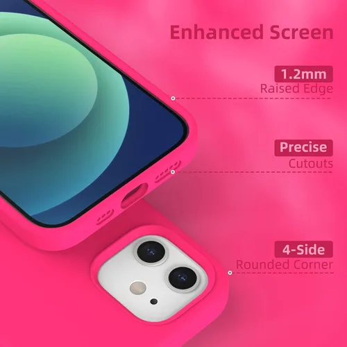 Vista 5 de Funda de silicona líquida compatible con iPhone 12/12 Pro, color rosa intenso [Protección contra caídas]