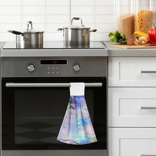 Vista 6 de Kigai Toallas colgantes de flores iridiscentes,Toallas de cocina colgantes con cinta mágica,Súper absorbentes,Toallas de lazo colgantes de algodón