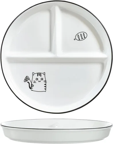 Vista 7 de 1 pieza de plato de porcelana con control de porción de dinosaurio, plato dividido para una alimentación racional, plato de postre dividido, plato