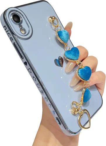 Vista 11 de Caseative - Carcasa para iPhone XR, color negro Pulsera de cadena con correa de corazón de amor chapado lindo