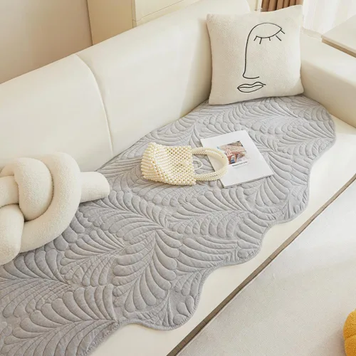 Vista 5 de vctops Funda acolchada de felpilla con hojas de felpilla, Irregular, antideslizante, súper suave, protector de muebles, para sala de estar y Azul