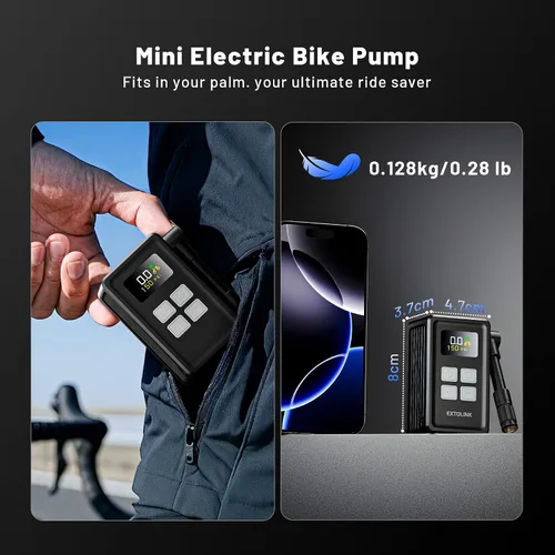 Vista 4 de Mini bomba de neumáticos de bicicleta, bomba eléctrica inflable de 150PSI con indicador