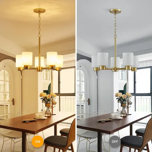 Vista 4 de WUZUPS Lámpara colgante de 5 luces, pantalla de vidrio blanco esmerilado con iluminación de techo de grano, elegante accesorio moderno para baño