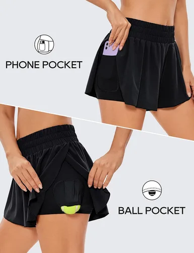 Vista 2 de CRZ YOGA 2 in 1 Flowy Running Shorts for Women High Waisted Quick Dry Athletic Gym Lounge Workout Shorts Cute Tennis Skirts