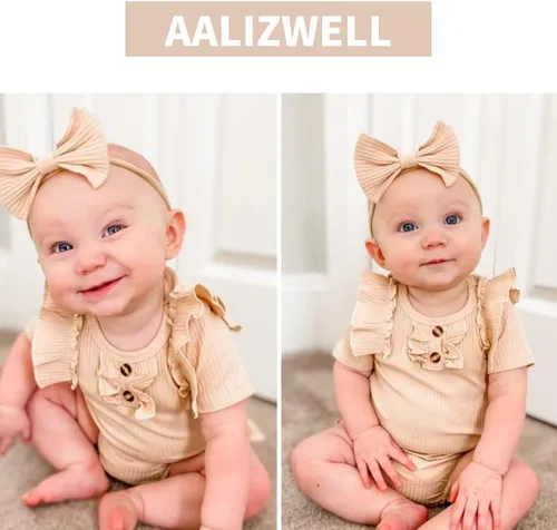 Vista 10 de Aalizzwell Body de manga corta para bebé niña con pantalones cortos acanalados