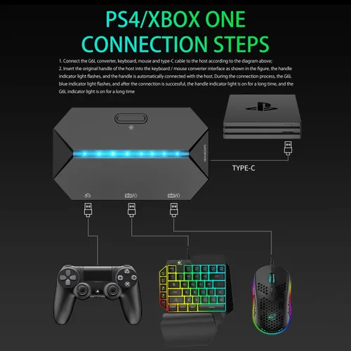 Vista 3 de Combo de teclado y mouse mecánico para juegos, teclado retroiluminado compacto de 87 teclas, adaptador convertidor PS4, retroiluminado RGB de 6400