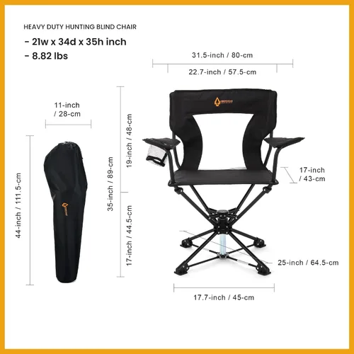 Vista 3 de ARROWHEAD OUTDOOR Silla giratoria de 360° para caza con reposabrazos, perfecta para cepos, sin patas que se hunden, soporta hasta 450 libras