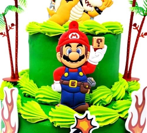 Vista 4 de Mario Cake Topper con Mario, Bowser y accesorios decorativos (diseño único)