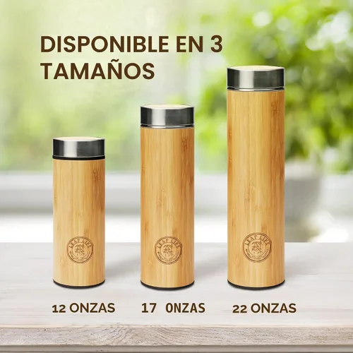 Vista 9 de LeafLife Botella de Té de Bambú Premium para Té Suelto - Botella Infusora de Té - Regalos de Té - Botella de Agua Aislada/Vaso de Café/Té - Set