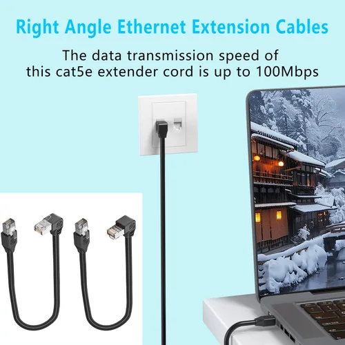 Vista 5 de Cable Ethernet Cat5e corto de 90 grados Cat 5e LAN Cable extendido RJ45 macho a macho Cable de red para módem router Smart TV PC Ordenador portátil