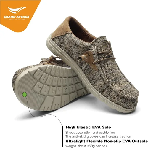 Vista 4 de Grand Attack Zapatos para caminar en barco para hombre, mocasines casuales con cordones y cómodos, zapatos de trabajo ligeros para el hogar, viajes