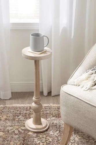 Vista 2 de Kate and Laurel Wegner Coastal Mesa Redonda de Madera para Bebidas, 8 x 23 pulgadas, Blanqueado, Mesa de Pedestal Elegante y Duradera para Usar como