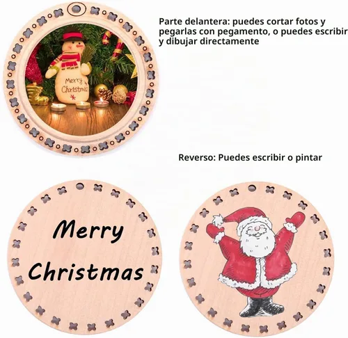 Vista 4 de Juego de 20 piezas de 2.16 pulgadas de madera natural sin terminar, preperforadas con agujero, círculos de madera para manualidades, decoración