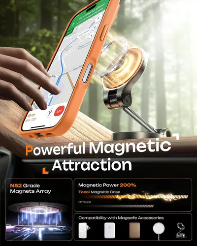 Vista 304 de TOCOL Funda para iPhone 11, compatible con Magsafe, protección completa de cámara, imanes integrados, protección contra caídas, funda translúcida